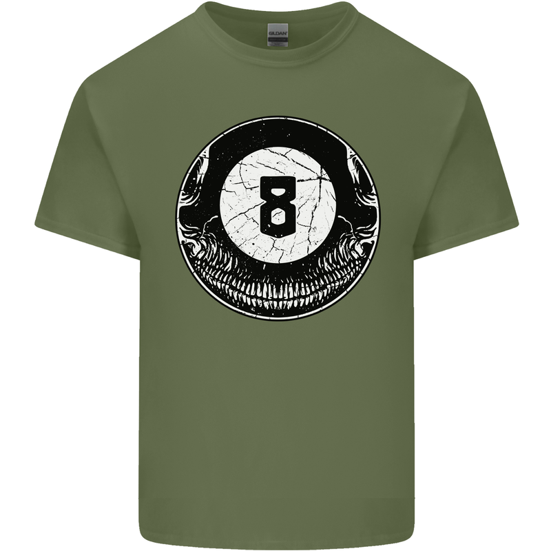 8-Ball Skull Pool Player 9-Ball Mens Cotton T-Shirt Tee Top Military Green