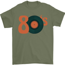 80s Music Vinyl Record Decks Turntable Mens T-Shirt 100% Cotton Military Green