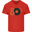 80s Music Vinyl Record Decks Turntable Mens V-Neck Cotton T-Shirt Red