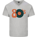 80s Music Vinyl Record Decks Turntable Mens V-Neck Cotton T-Shirt Sports Grey