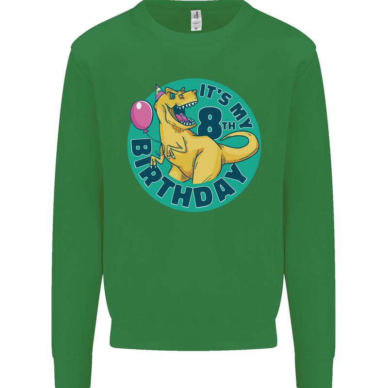 8th Birthday Dinosaur T-Rex 8 Year Old Kids Sweatshirt Jumper Irish Green