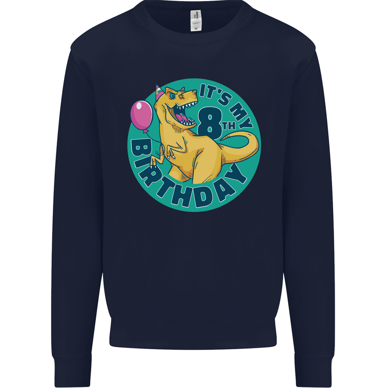 8th Birthday Dinosaur T-Rex 8 Year Old Kids Sweatshirt Jumper Navy Blue