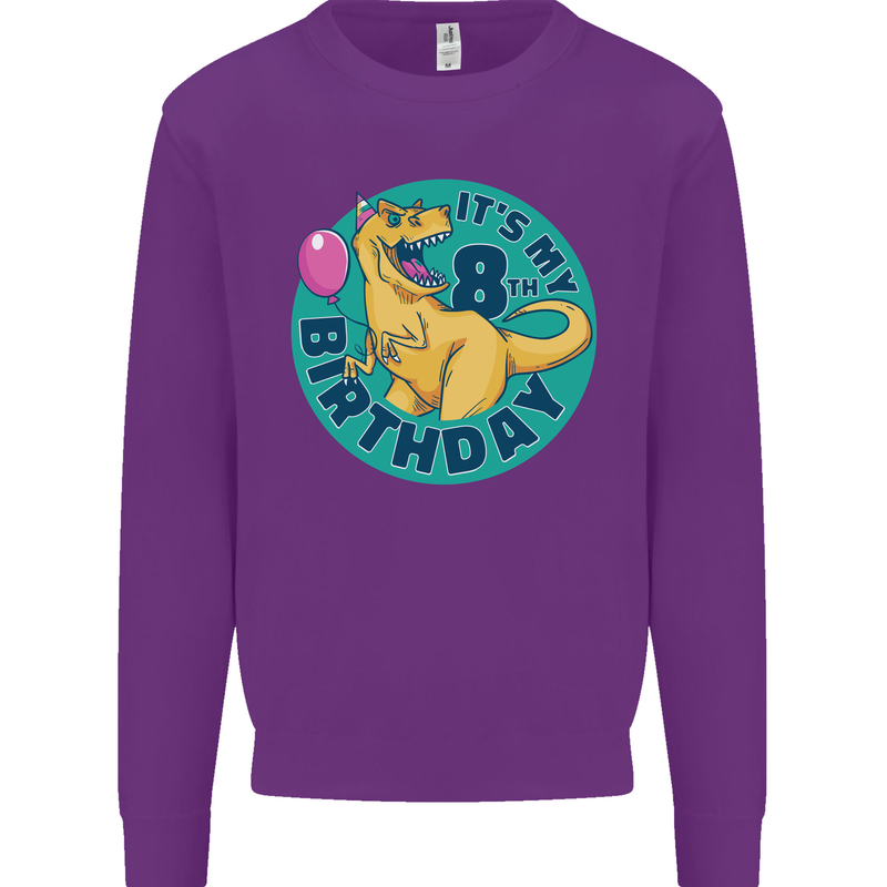 8th Birthday Dinosaur T-Rex 8 Year Old Kids Sweatshirt Jumper Purple