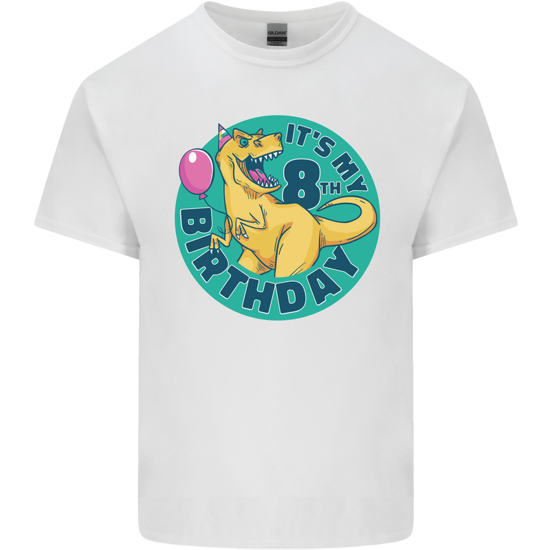 8th Birthday Dinosaur T-Rex 8 Year Old Kids T-Shirt Childrens White