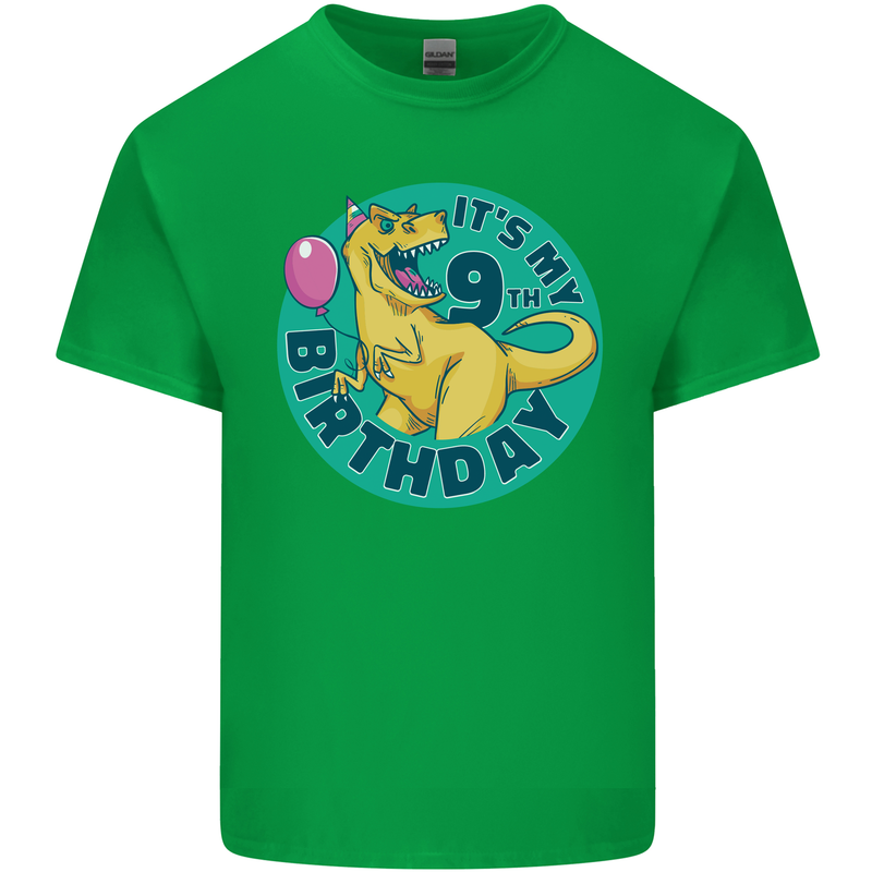 9th Birthday Dinosaur T-Rex 9 Year Old Kids T-Shirt Childrens Irish Green