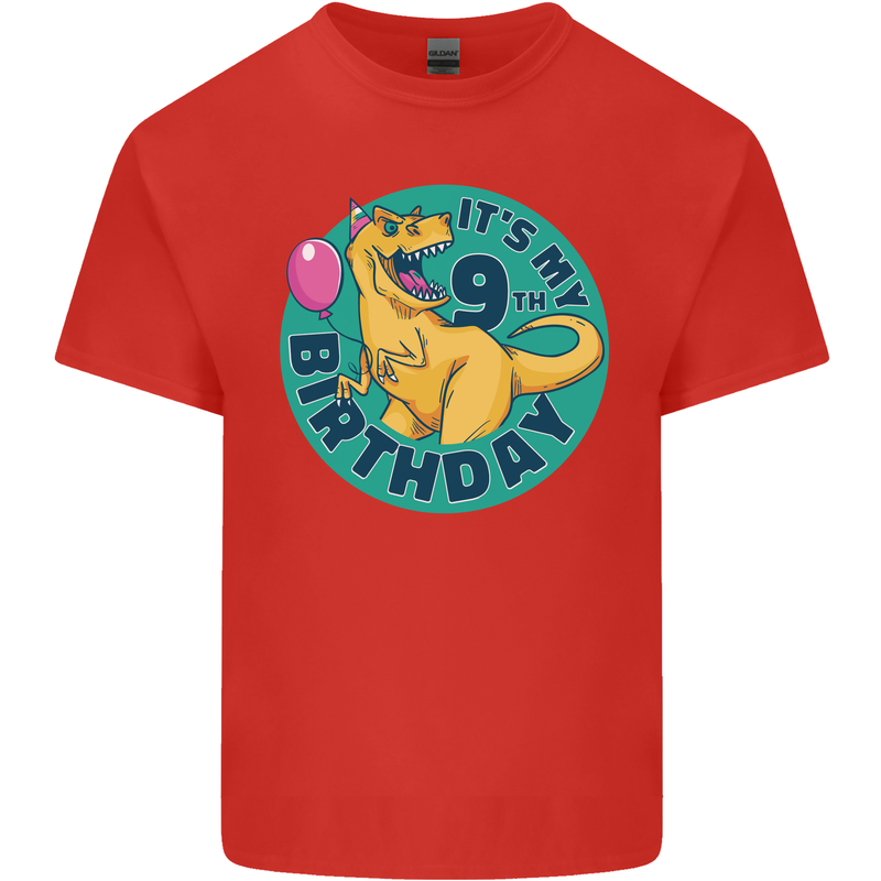 9th Birthday Dinosaur T-Rex 9 Year Old Kids T-Shirt Childrens Red
