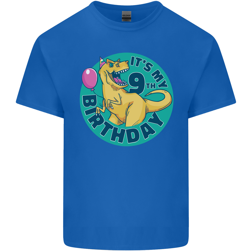 9th Birthday Dinosaur T-Rex 9 Year Old Kids T-Shirt Childrens Royal Blue