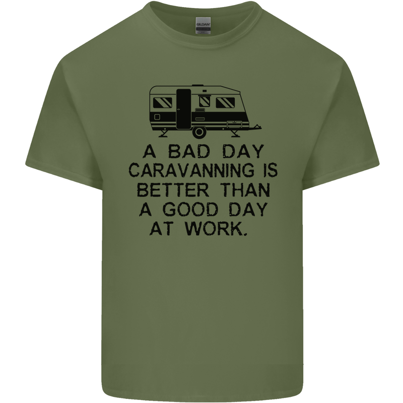 A Bad Day Caravanning Caravan Funny Mens Cotton T-Shirt Tee Top Military Green