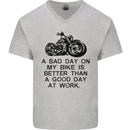 A Bad Day on My Bike Motorbike Biker Mens V-Neck Cotton T-Shirt Sports Grey