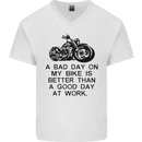 A Bad Day on My Bike Motorbike Biker Mens V-Neck Cotton T-Shirt White