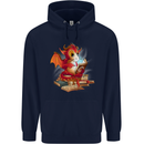A Book Reading Dragon Bookworm Fantasy Childrens Kids Hoodie Navy Blue