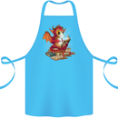 A Book Reading Dragon Bookworm Fantasy Cotton Apron 100% Organic Turquoise