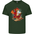 A Book Reading Dragon Bookworm Fantasy Mens Cotton T-Shirt Tee Top Forest Green