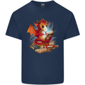 A Book Reading Dragon Bookworm Fantasy Mens Cotton T-Shirt Tee Top Navy Blue