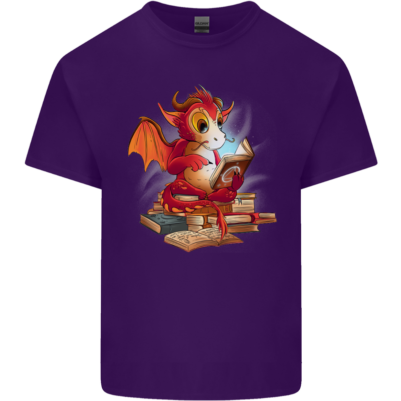 A Book Reading Dragon Bookworm Fantasy Mens Cotton T-Shirt Tee Top Purple