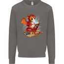 A Book Reading Dragon Bookworm Fantasy Mens Sweatshirt Jumper Charcoal