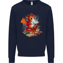 A Book Reading Dragon Bookworm Fantasy Mens Sweatshirt Jumper Navy Blue