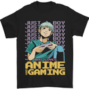 A Boy Who Loves Anime and Gaming Gamer Mens T-Shirt 100% Cotton Black
