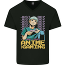 A Boy Who Loves Anime and Gaming Gamer Mens V-Neck Cotton T-Shirt Black