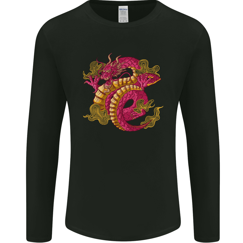 A Chinese Dragon Mens Long Sleeve T-Shirt Black