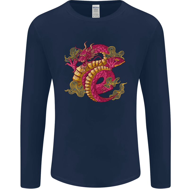 A Chinese Dragon Mens Long Sleeve T-Shirt Navy Blue