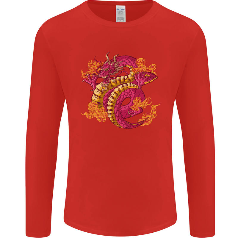 A Chinese Dragon Mens Long Sleeve T-Shirt Red