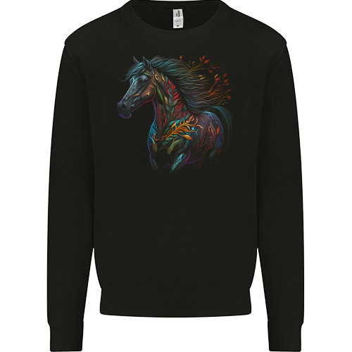 A Colourful Horse With Fantasy Markings Mens Womens Kids Unisex Black Kids Sweatshirt