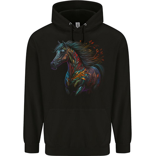 A Colourful Horse With Fantasy Markings Mens Womens Kids Unisex Black Mens Hoodie