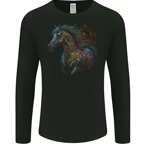 A Colourful Horse With Fantasy Markings Mens Womens Kids Unisex Black Mens L\S T-Shirt