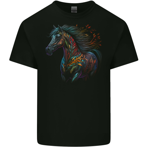 A Colourful Horse With Fantasy Markings Mens Womens Kids Unisex Black Mens T-Shirt