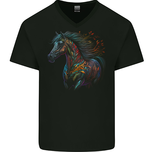 A Colourful Horse With Fantasy Markings Mens Womens Kids Unisex Black Mens V-Neck T-Shirt