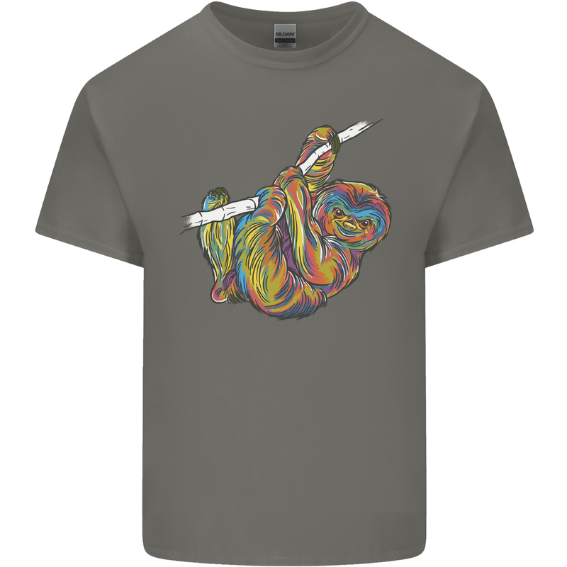 A Colourful Sloth on a Branch Mens Cotton T-Shirt Tee Top Charcoal