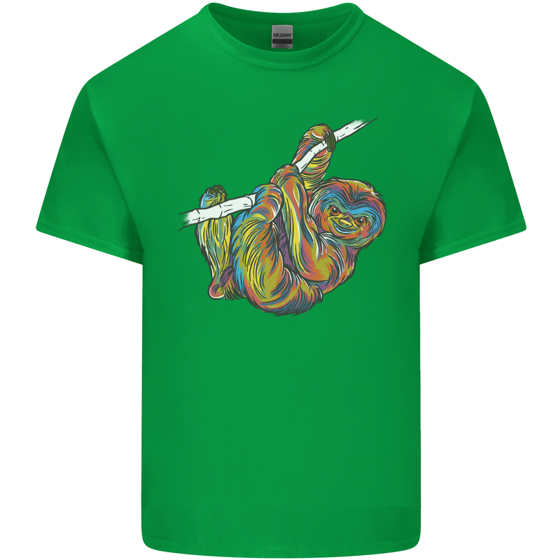 A Colourful Sloth on a Branch Mens Cotton T-Shirt Tee Top Irish Green