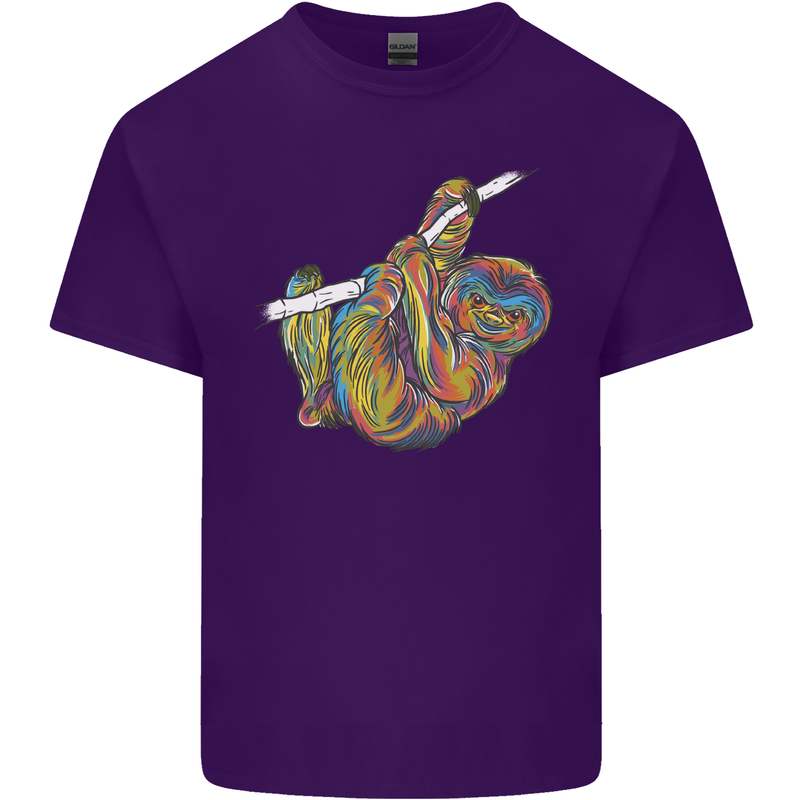 A Colourful Sloth on a Branch Mens Cotton T-Shirt Tee Top Purple