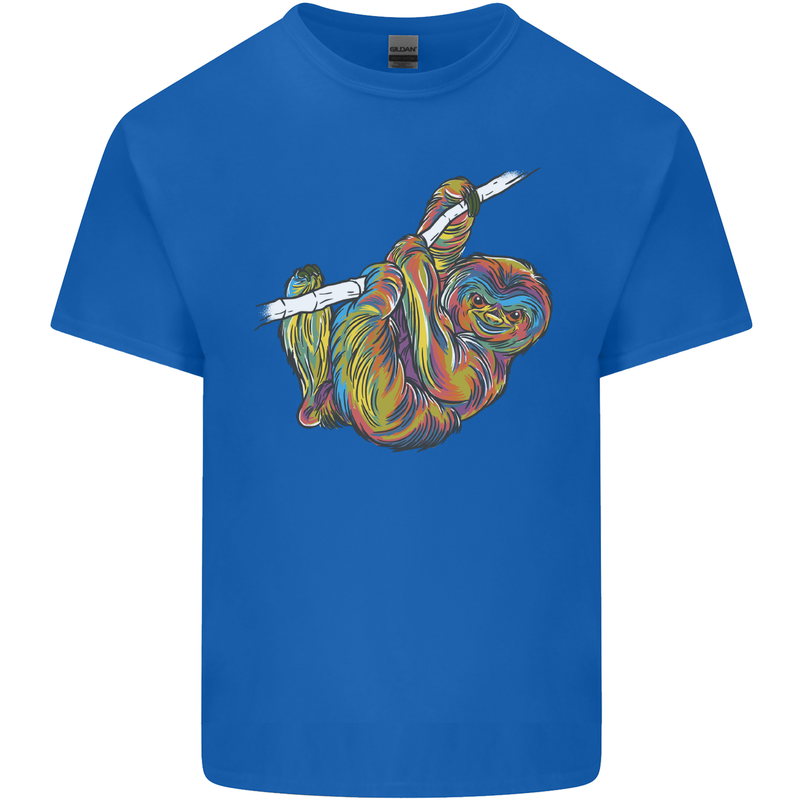 A Colourful Sloth on a Branch Mens Cotton T-Shirt Tee Top Royal Blue