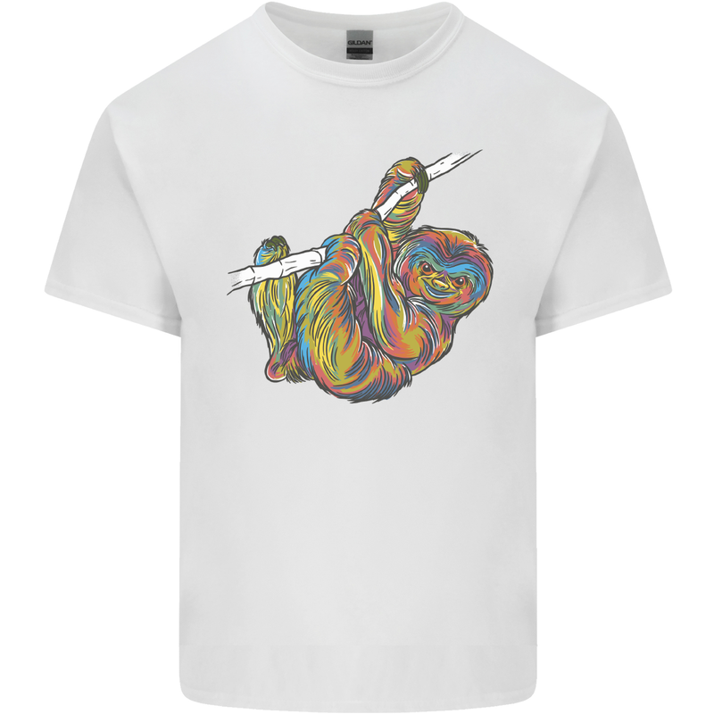 A Colourful Sloth on a Branch Mens Cotton T-Shirt Tee Top White