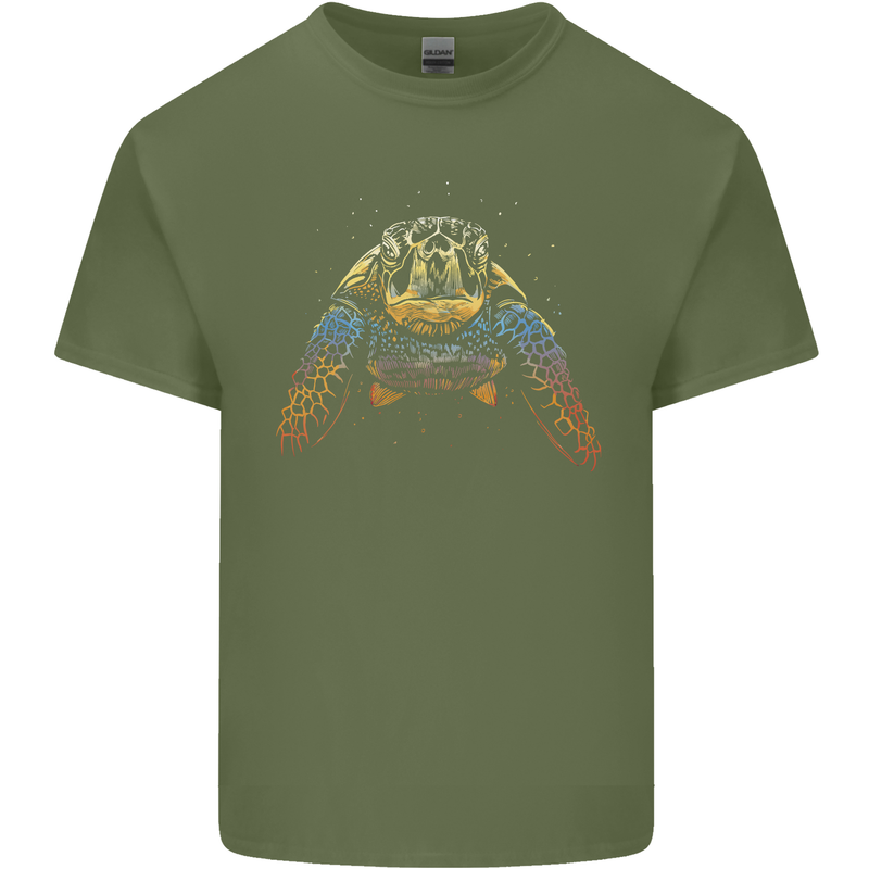A Colourful Turtle Animals Ecology Ocean Mens Cotton T-Shirt Tee Top Military Green