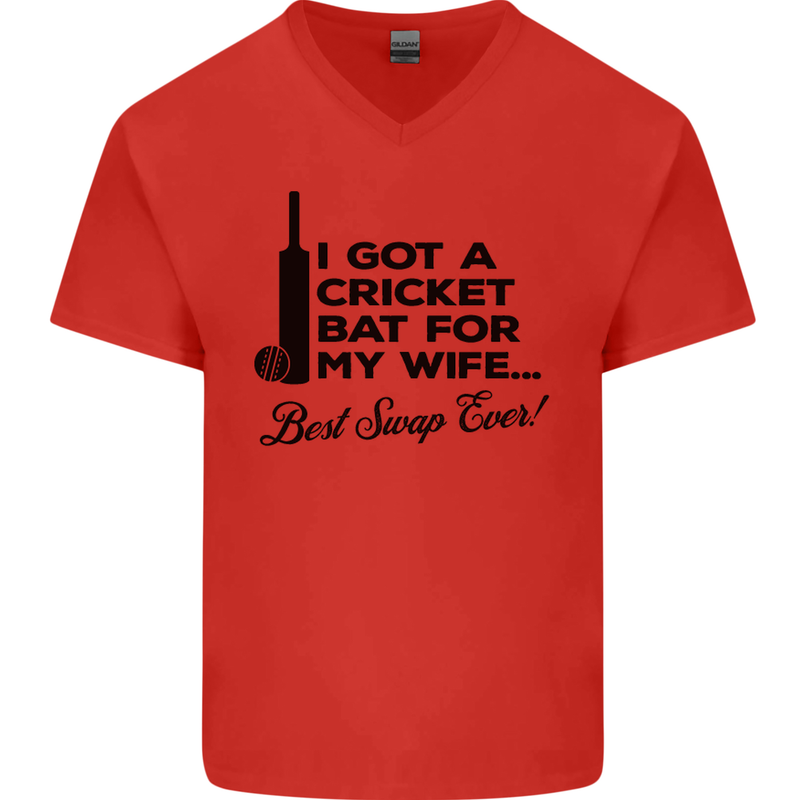 A Cricket Bat for My Wife Best Swap Ever! Mens V-Neck Cotton T-Shirt Red