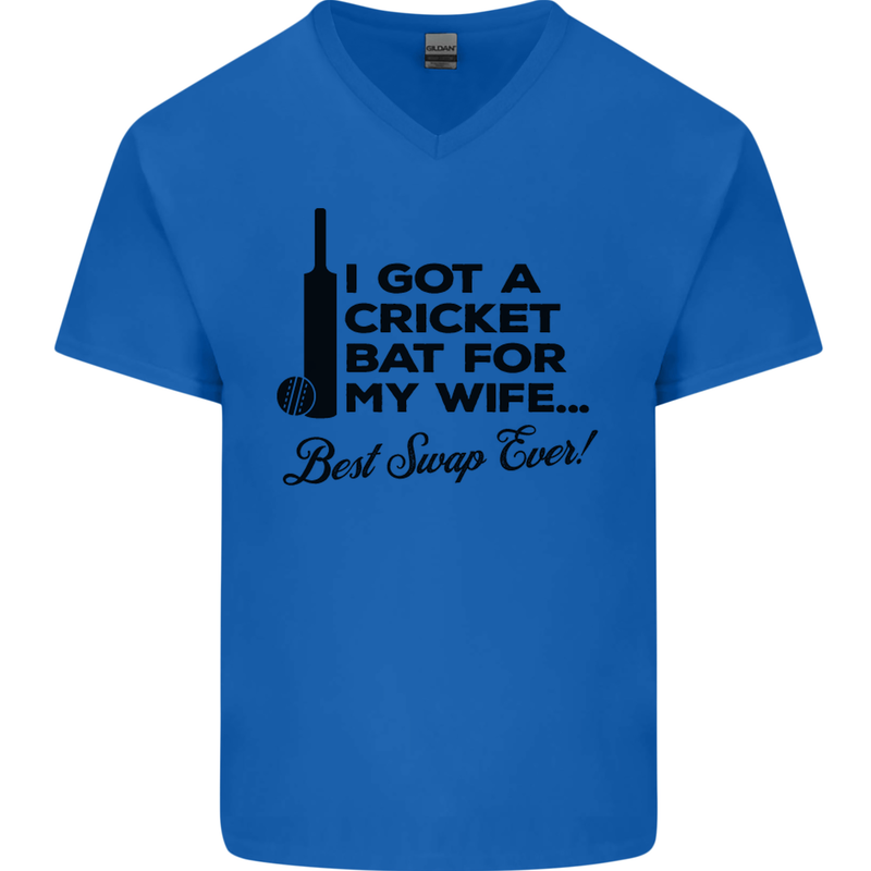 A Cricket Bat for My Wife Best Swap Ever! Mens V-Neck Cotton T-Shirt Royal Blue