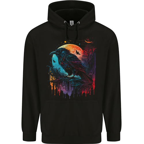 A Crow With a Fantasy Moon Mens Womens Kids Unisex Black Kids Hoodie