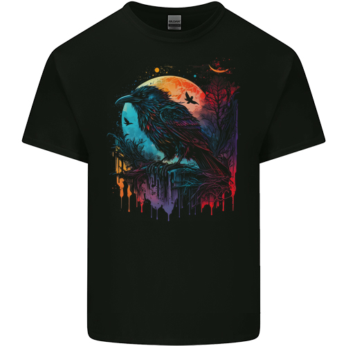 A Crow With a Fantasy Moon Mens Womens Kids Unisex Black Kids T-Shirt