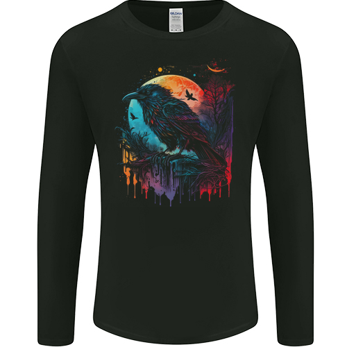 A Crow With a Fantasy Moon Mens Womens Kids Unisex Black Mens L\S T-Shirt