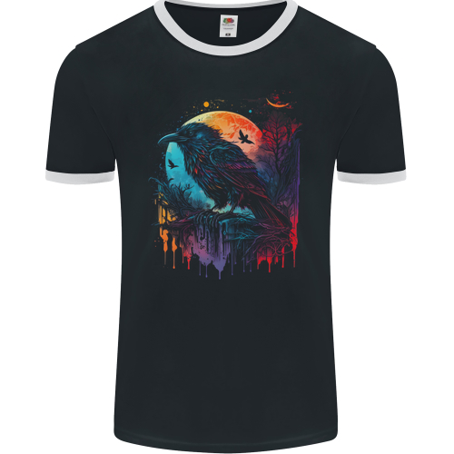 A Crow With a Fantasy Moon Mens Womens Kids Unisex Black Mens Ringer