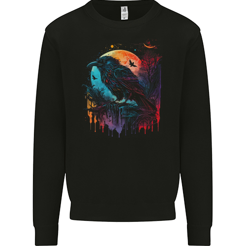 A Crow With a Fantasy Moon Mens Womens Kids Unisex Black Mens Sweatshirt