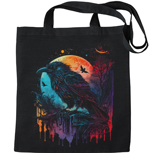 A Crow With a Fantasy Moon Mens Womens Kids Unisex Black Tote Bag