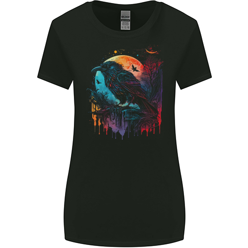 A Crow With a Fantasy Moon Mens Womens Kids Unisex Black Womens Missy Fit