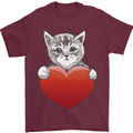 A Cute Cat With a Heart Love Valentines Day Mens T-Shirt 100% Cotton Maroon