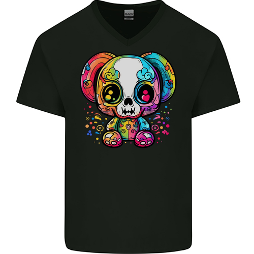 A Cute Teddy Bear Demon Skull Mens Womens Kids Unisex Black Mens V-Neck T-Shirt