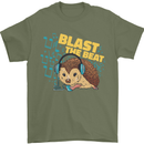 A DJ Hedgehog Headphones Pop Music Mens T-Shirt 100% Cotton Military Green
