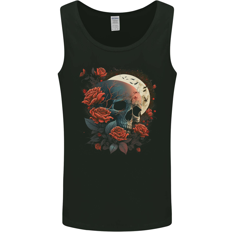 A Dark Fantasy Skull With Roses and Moon Mens Vest Tank Top Black